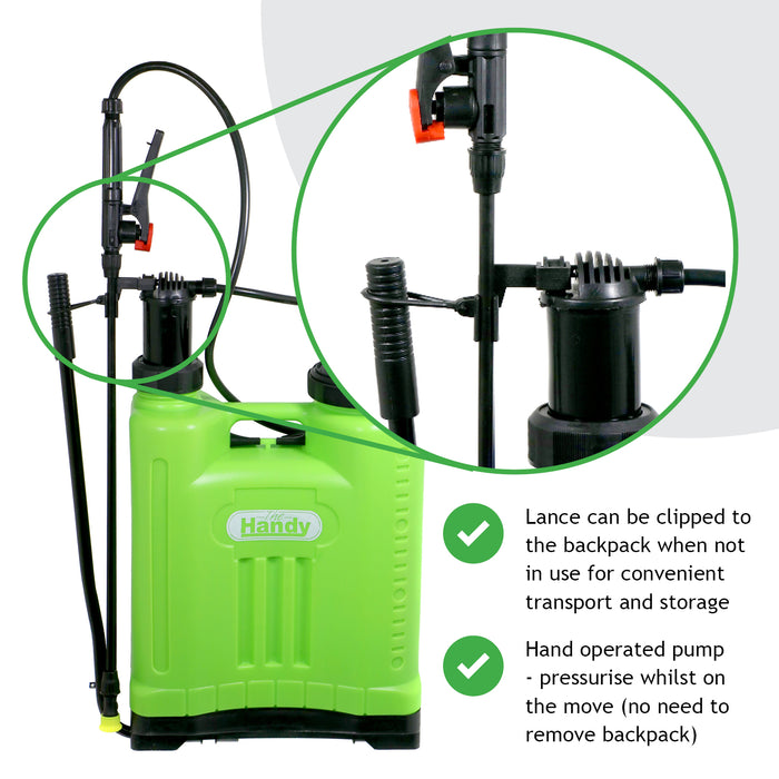 Knapsack Garden Weed Sprayer Backpack Pressure Spray Lance Napsack Pump 16L