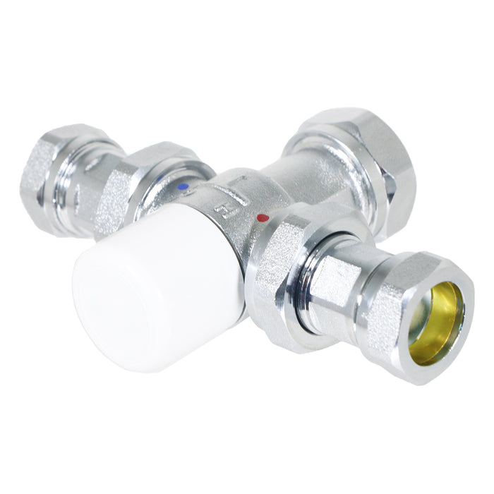 Tower 22mm TMV Thermostatic Mixing Valve Water Supply Blending Compression Fitting Kit (Brass, Chrome Plated)