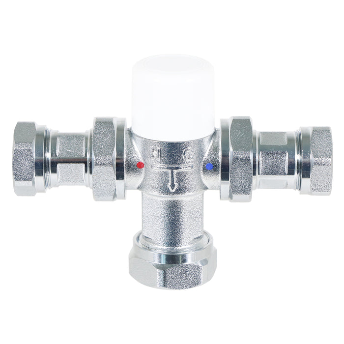 Tower 22mm TMV Thermostatic Mixing Valve Water Supply Blending Compression Fitting Kit (Brass, Chrome Plated)