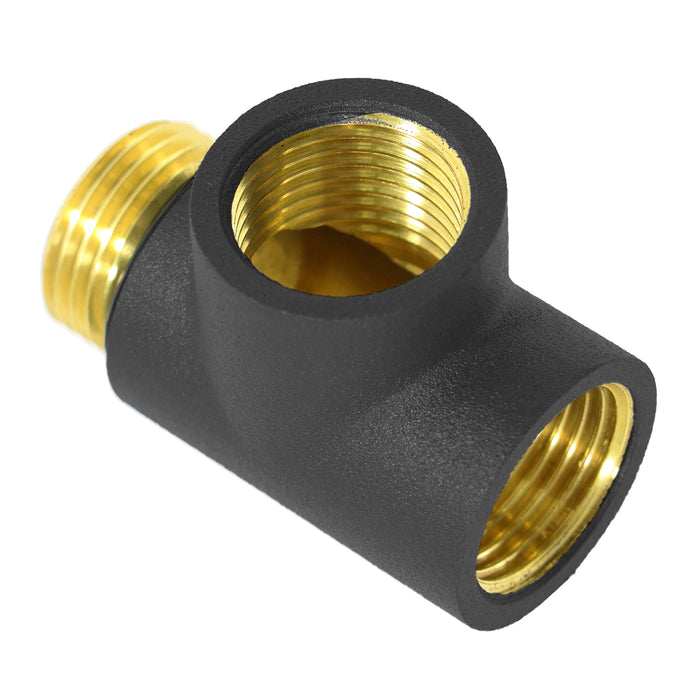 Dual Fuel T Piece Towel Radiator Heating Element Connector Valve Adaptor (G1/2", Black)