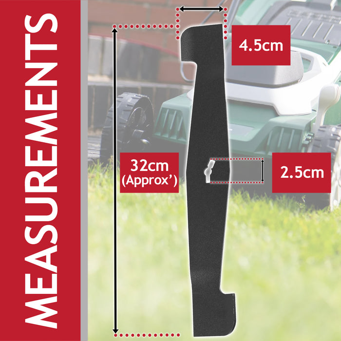 Metal Blade for Hyper Tough SLM32F-ZE Lawnmower 32cm Powder Coated Steel Grass Cutter (Pack of 2)