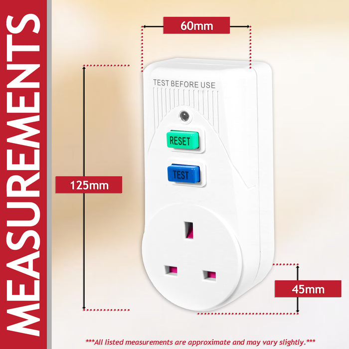RCD Safety Plug Single Socket Circuit Breaker Electrical Power Trip Switch Adaptors (Pack of 2, 13A, 230-240V 50Hz, UK 3-Pin)