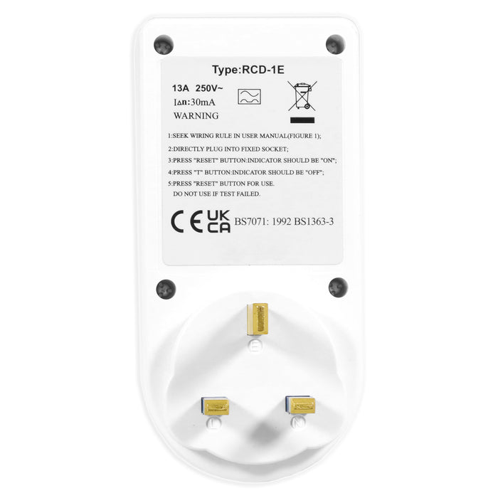 RCD Safety Plug Single Socket Circuit Breaker Electrical Power Trip Switch Adaptors (Pack of 2, 13A, 230-240V 50Hz, UK 3-Pin)