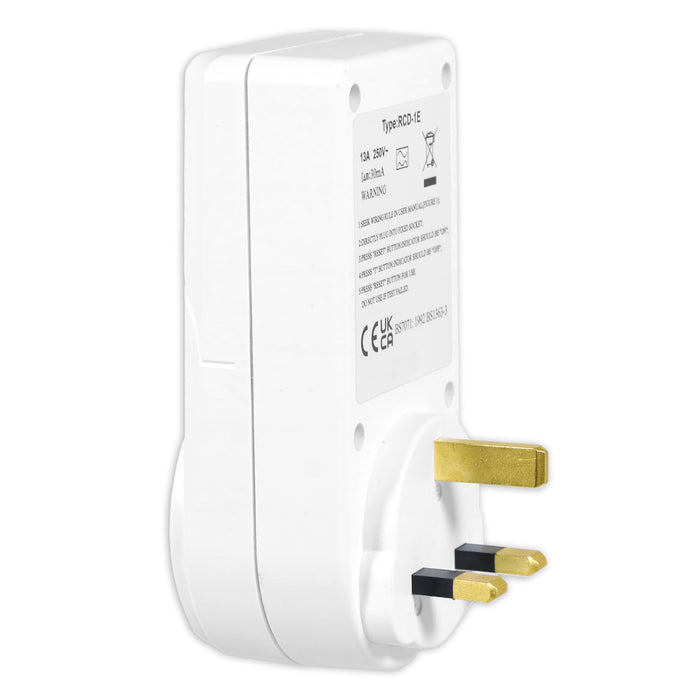 RCD Safety Plug Single Socket Circuit Breaker Electrical Power Trip Switch Adaptors (Pack of 2, 13A, 230-240V 50Hz, UK 3-Pin)