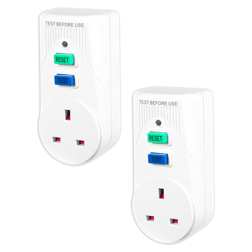 RCD Safety Plug Single Socket Circuit Breaker Electrical Power Trip Switch Adaptors (Pack of 2, 13A, 230-240V 50Hz, UK 3-Pin)