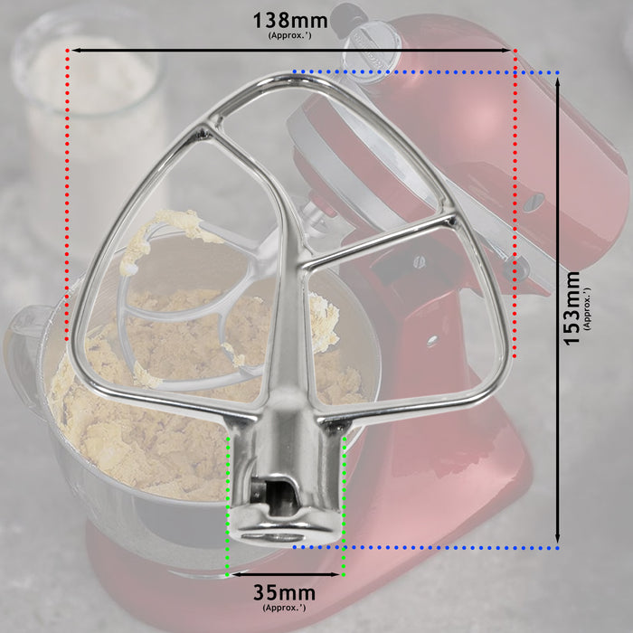 Beater Whisk Dough Hook for KitchenAid Stand Mixer KSM100 KSM103 KSM110 KSM5TH3PSS Type 3 Piece Stainless Steel Set