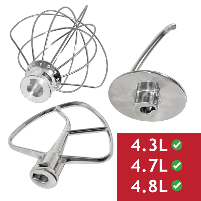 Beater Whisk Dough Hook for KitchenAid Stand Mixer KSM100 KSM103 KSM110 KSM5TH3PSS Type 3 Piece Stainless Steel Set