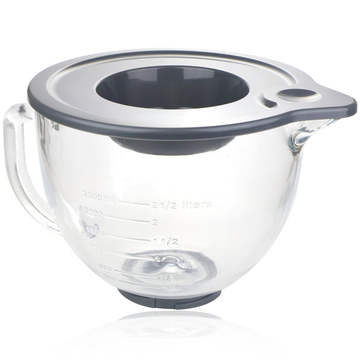 4.7L Glass Mixing bowl Jug for KitchenAid Stand Mixers K40 5KSM5GB Spout 5qt + Plastic Seal Cover