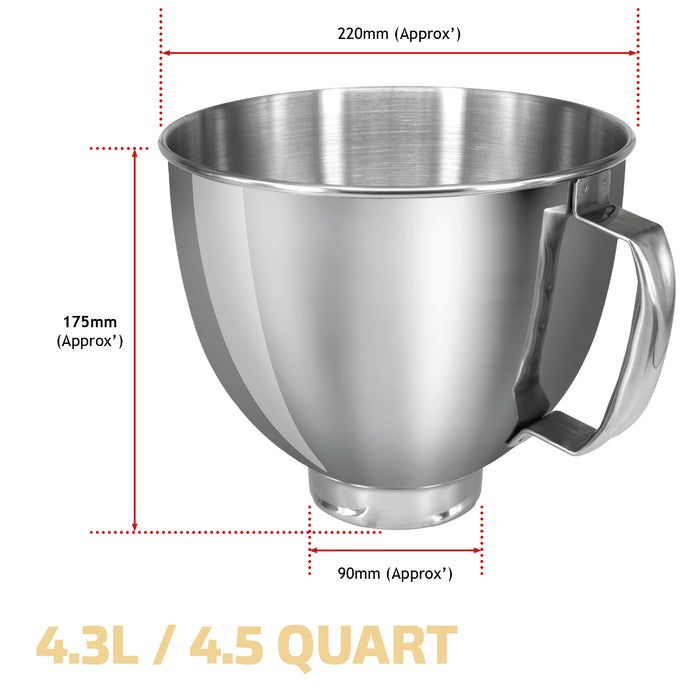 Bowl for KITCHENAID 4.3L K45SBWH Stainless Steel  Tilt-Head 4.5QT KSM100 K45SS