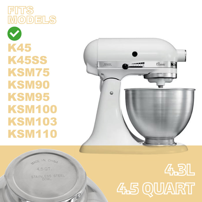 Bowl for KITCHENAID 4.3L K45SBWH Stainless Steel  Tilt-Head 4.5QT KSM100 K45SS