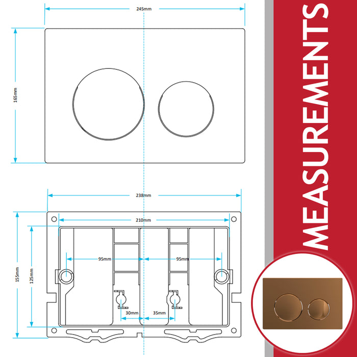 Luxury Flush Plate Kit for Skylo Concealed Toilet Cistern Wall Hung Frame (Brushed Copper, 245mm x 165mm)