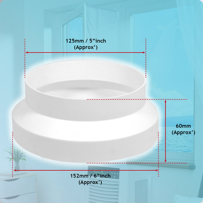 Air Con Hose Adaptor 125 to 150mm 6" to 5" Round Reducer Increaser White Step