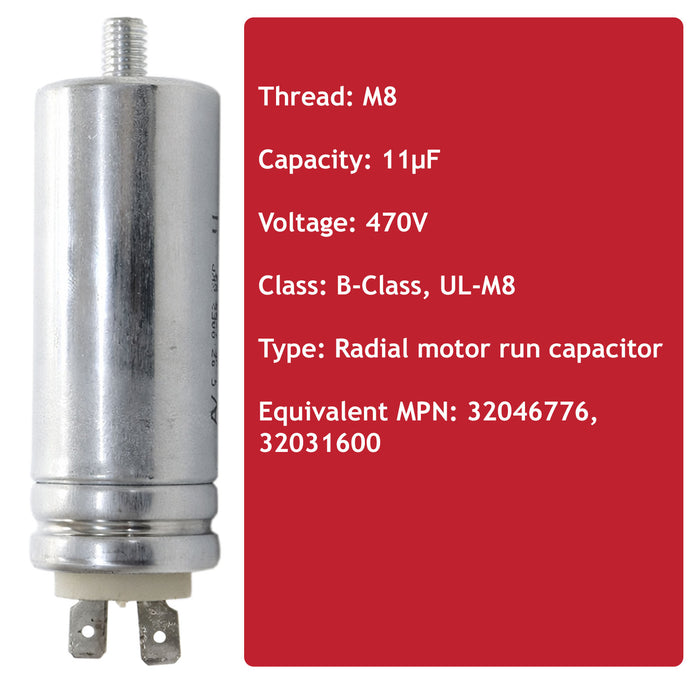 Tumble Dryer Capacitor 11UF for Montpellier MCD7W MCSD7K MHP10SDW MTDC8SDC