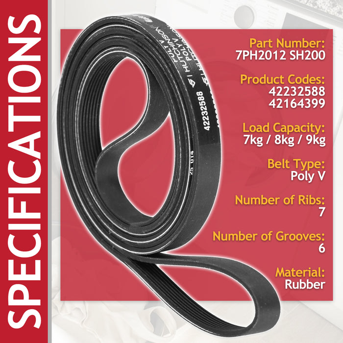 Poly-V Drive Belt for Electra TDC THP Series Tumble Dryer (7PH2012 SH200, 42232588 / 42164399)