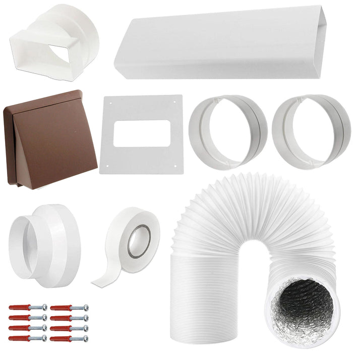 Universal Exterior Wall Venting Kit & Extension Hose for Vented Cooker Hood Air Conditioning Tumble Dryer (5" x 3m, Brown)