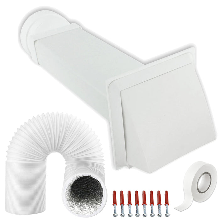 Universal Exterior Wall Venting Kit & Extension Hose for Vented Cooker Hood Air Conditioning Tumble Dryer (5" x 3m, White)