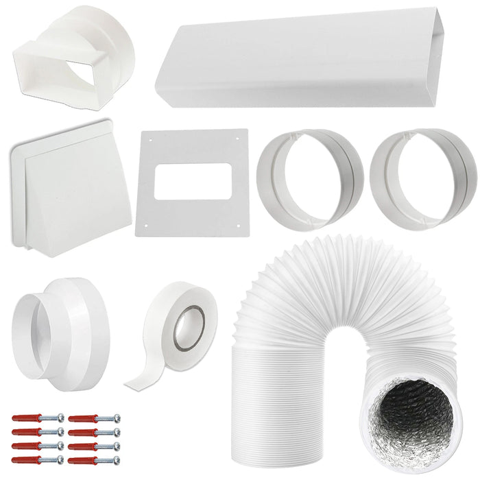 Universal Exterior Wall Venting Kit & Extension Hose for Vented Cooker Hood Air Conditioning Tumble Dryer (5" x 3m, White)