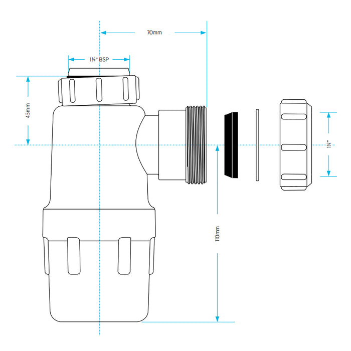 Waste Bottle Trap 32mm 1-1/4" Basin Bidet Urinal Bathroom Kitchen Sink 75mm Seal