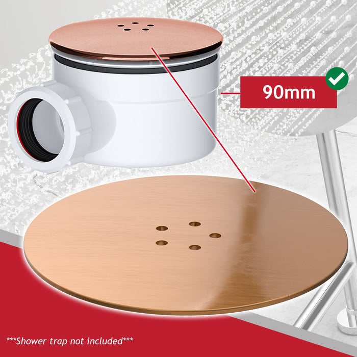 110mm Luxury Plug Cover for Shower Trap with 90mm Tray (Brushed Copper)