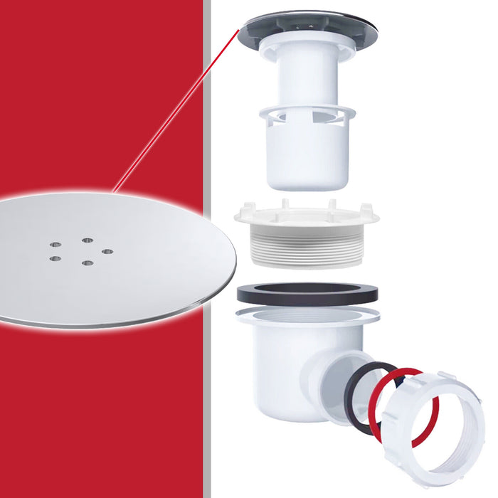 Shower Trap for 90mm Tray Plug Hole 1.5" Luxury Drain Water Waste Dome Base Kit (Chrome Silver)