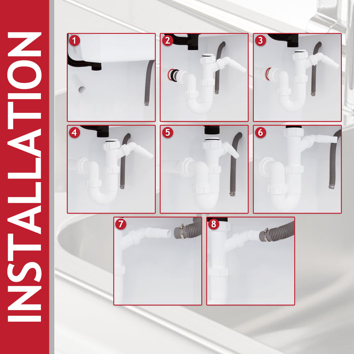 40mm Telescopic Sink Trap Kitchen Washing Machine Dishwasher 75mm Seal Water Discharge Kit