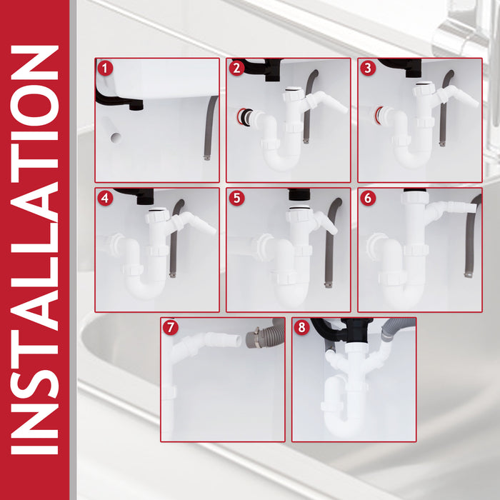 40mm Sink Trap Double Nozzle Washing Machine Dishwasher 75mm Water Seal Discharge Kit