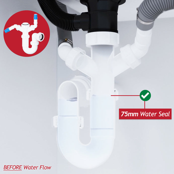 40mm Sink Trap Double Nozzle Washing Machine Dishwasher 75mm Water Seal Discharge Kit
