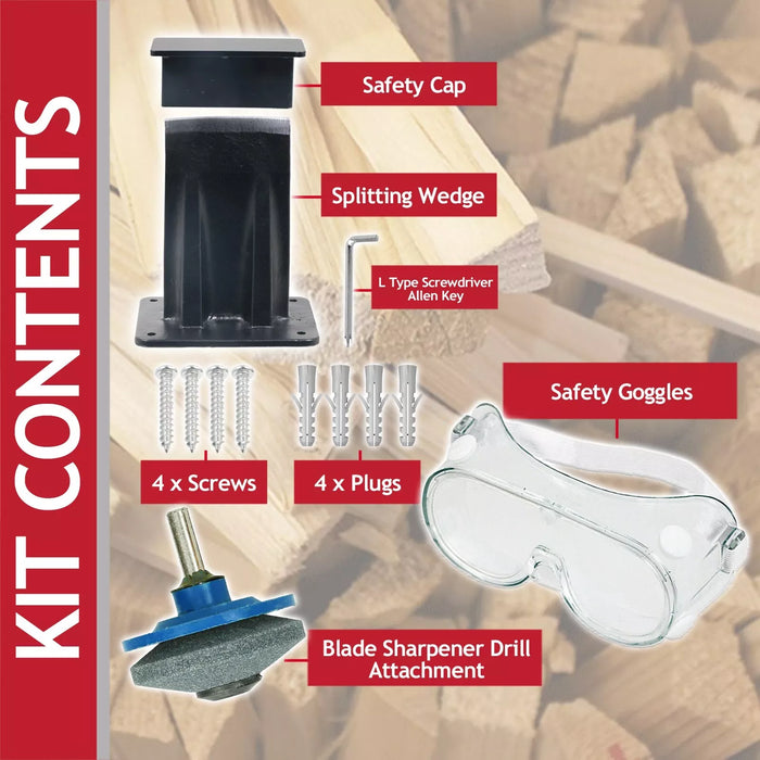 Kindling Splitter Blade Sharpener Drill Attachment Safety Goggles Kit Log Wood Splitting Chisel Wedge Set (Large)