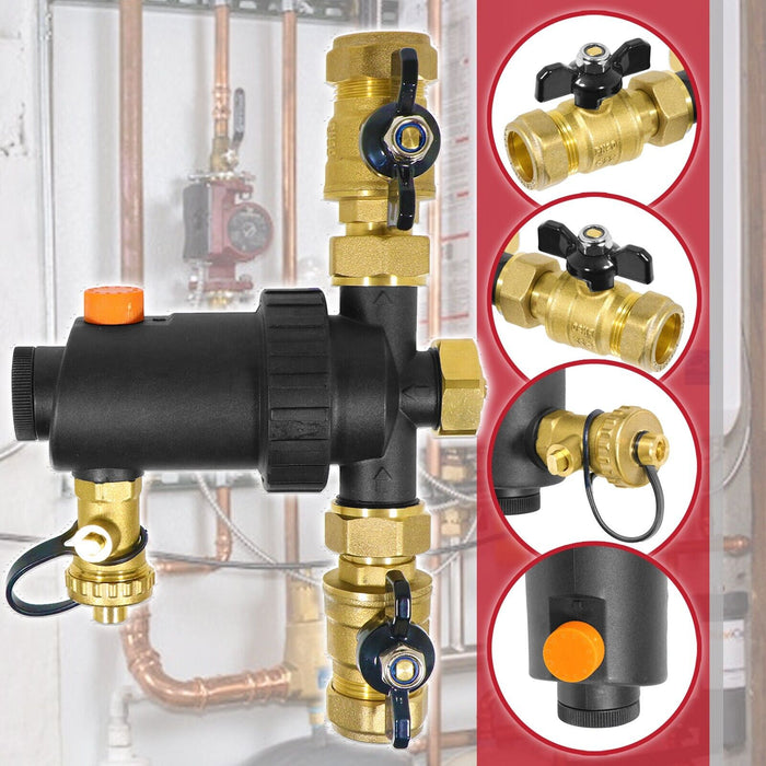 Boiler Filter 22mm Inline Magnetic Mini Central Heating Compression Pipe Valve