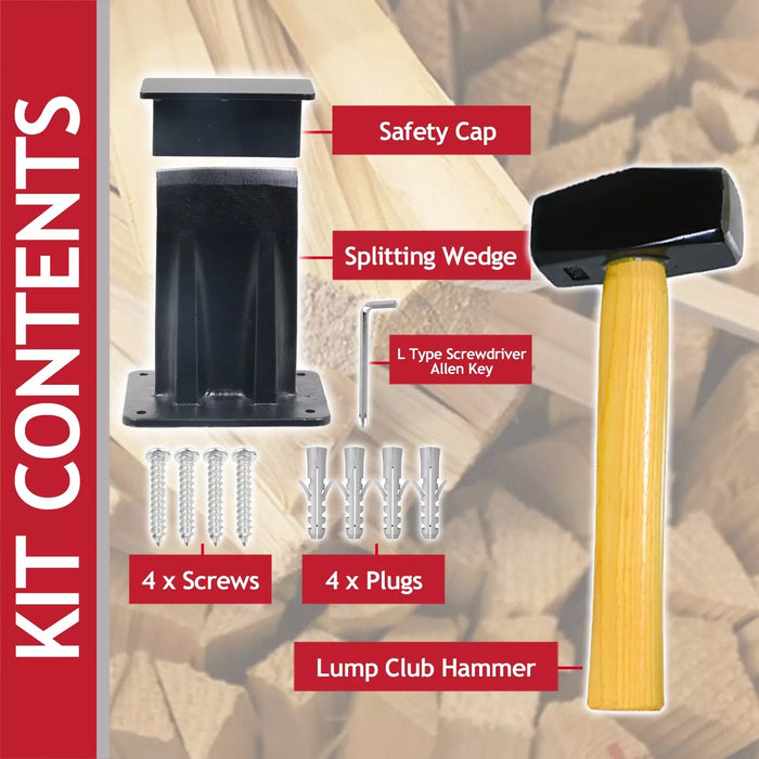 Kindling Splitter Lump Mallet Hammer Kit Heavy Duty Mounted Log Splitting Wood Chisel Wedge Set (Large)