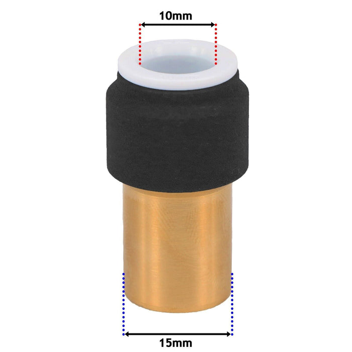 Radiator Valve 15mm x 10mm Black Pushfit Reducing Straight Speed Fit Compression Stem Valves (Pack of 2)