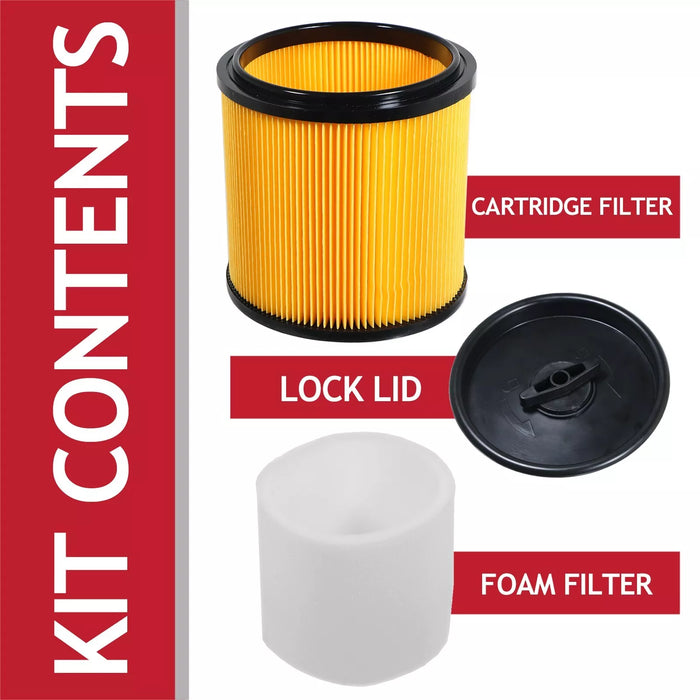 Wet & Dry Cartridge Filter + Foam Sleeve for Wickes 20L 215735 288557 1250W Vacuum Cleaner