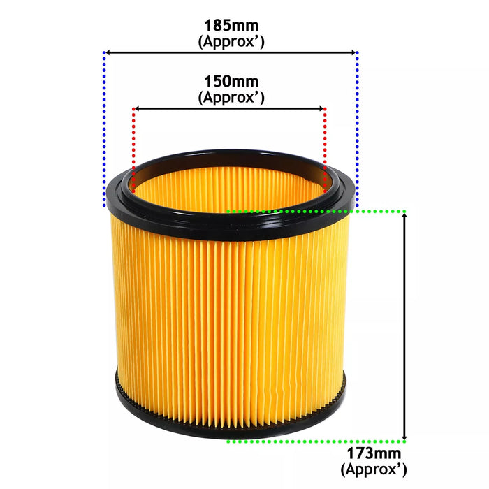 Wet & Dry Cartridge Filter + Foam Sleeve for Lidl Parkside PNTS 1250 1300 1400 1500 Vacuum Cleaner