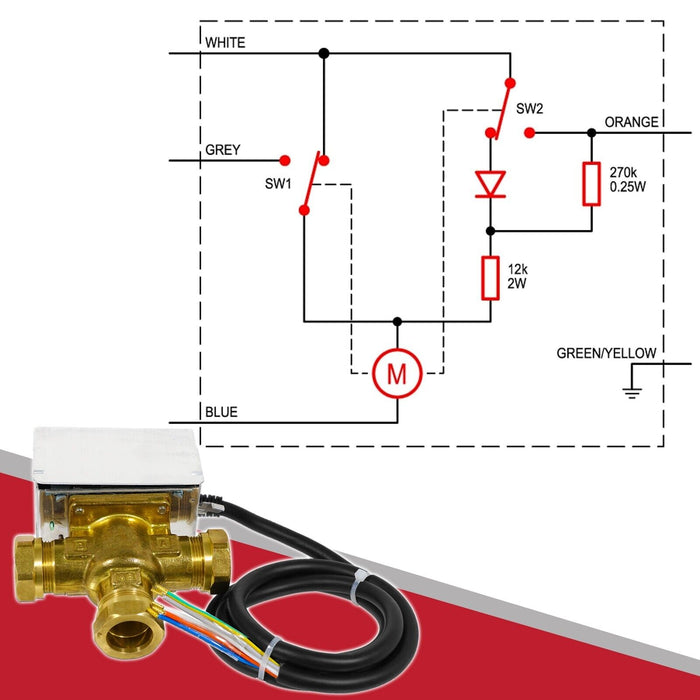 22mm Motorised 3 Port Mid Position Valve for Honeywell V4073A V4073A1039 fits Sunvic SDV2211 fits Siemens CMV322 ACL MA1/679-3