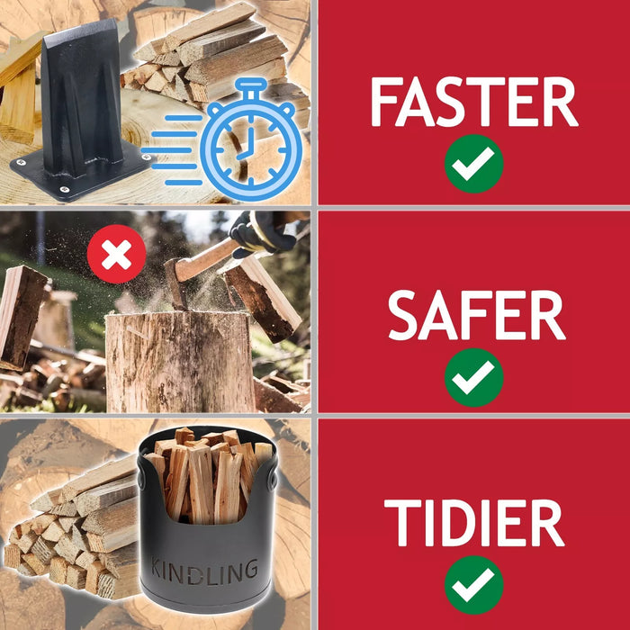 Kindling Splitter Blade Sharpener Drill Attachment Kit Log Wood Splitting Chisel Wedge Set (Large)