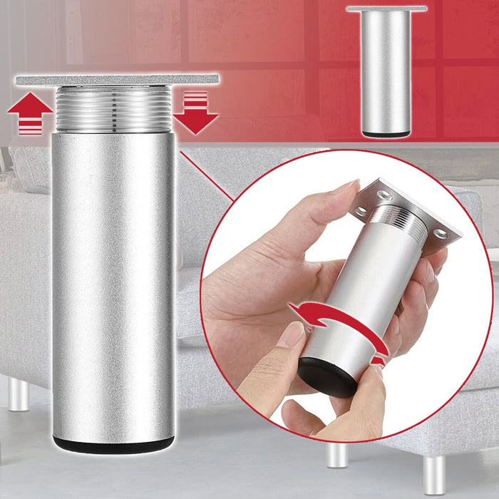 Universal Adjustable Furniture Feet 4.5" Silver Sofa Cabinet Bed Chair Riser Legs (Pack of 4)