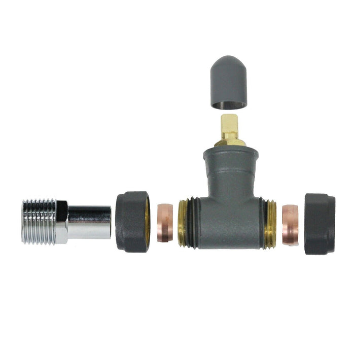 Anthracite Thermostatic Radiator Valve Set Brass Body Straight Inline 15mm x 1/2" TRV