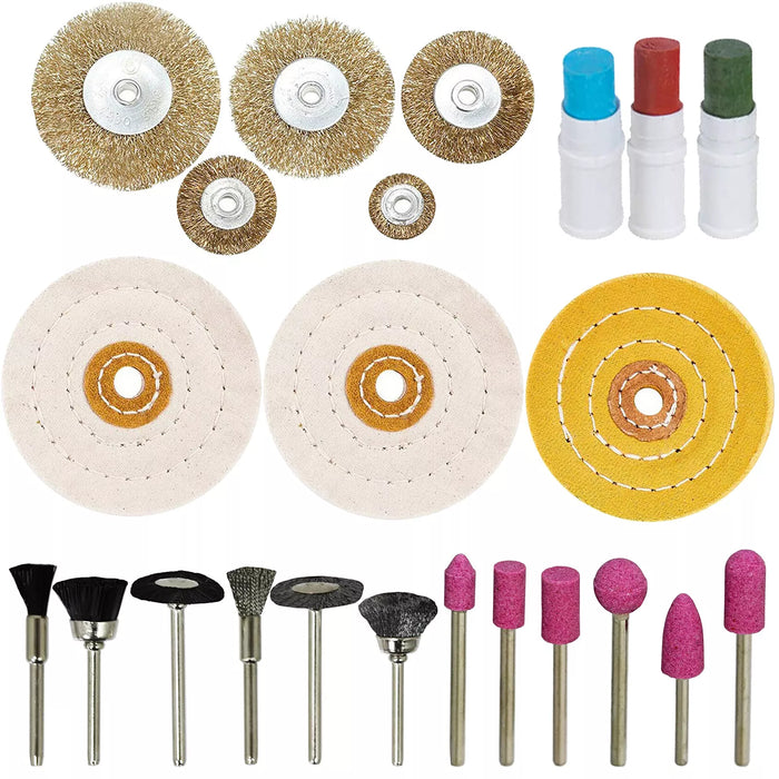 Metal Cleaning Polishing Buffing Wheel Polish Brass Wire Wheel Drill Kit 27 Pce