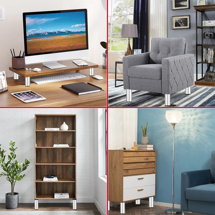 Universal Adjustable Furniture Feet 4.5" Silver Sofa Cabinet Bed Chair Riser Legs (Pack of 4)