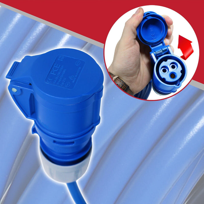 16A Extension Lead 14m 240V 1.5mm Extra Long Outdoor Construction Site Generator Power Cable (Blue)