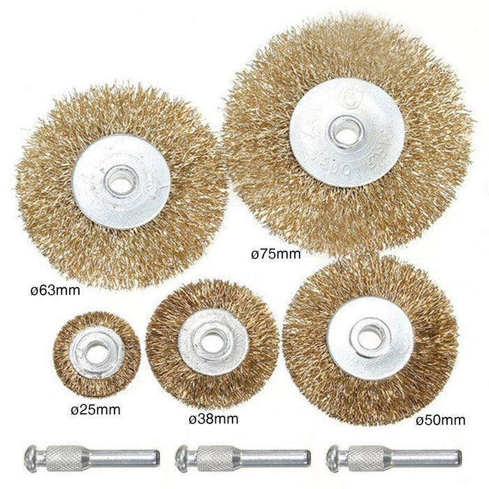 Wire Brush Brass Drill Wheel Set 1/4" 6mm + Cleaning & Polishing Kit 20 Pces