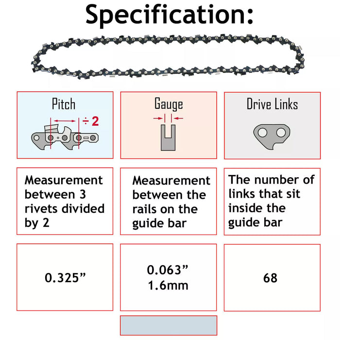 Chainsaw Chain for Stihl 025 MS241 MS250 MS251 18" .325 .063" 1.6mm 68DL
