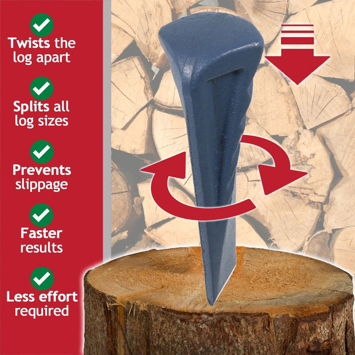 Twisted Log Splitter 2.5KG 9" Steel Wedge + 2KG Lump Sledge Club Hammer Heavy Duty Kit