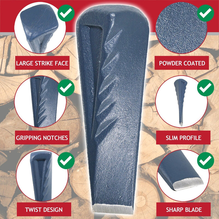 Twisted Log Splitter 2.5KG 9" Steel Wedge + 4lb Lump Club Hammer Mallet Heavy Duty Kit