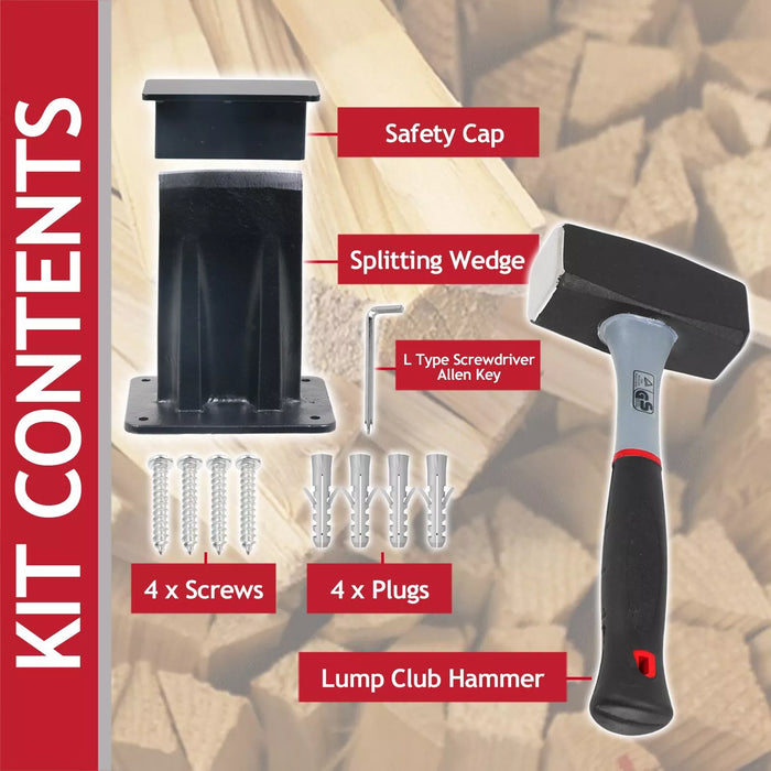 Kindling Splitter Lump Sledge Hammer Kit Heavy Duty Mounted Log Splitting Wood Chisel Wedge Set (Large)