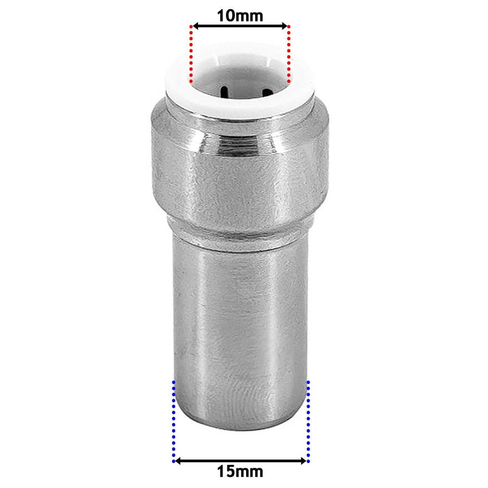 Radiator Valve 15mm x 10mm Pushfit Chrome Speed Fit Reducing Straight Compression Stem (Pack of 4)