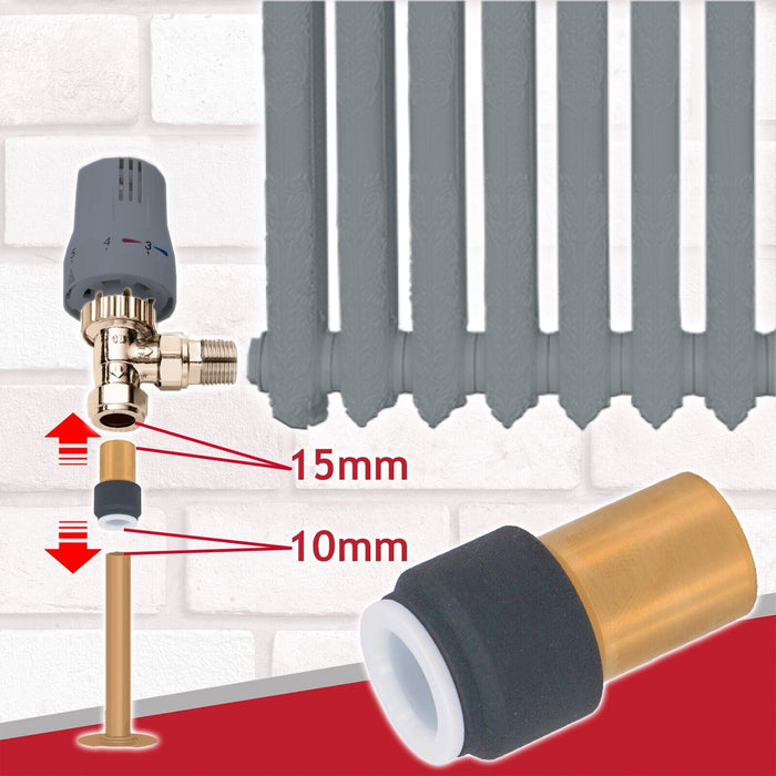 Radiator Valve 15mm x 10mm Anthracite Pushfit Reducing Straight Speed Fit Compression Stem Valves (Pack of 3)