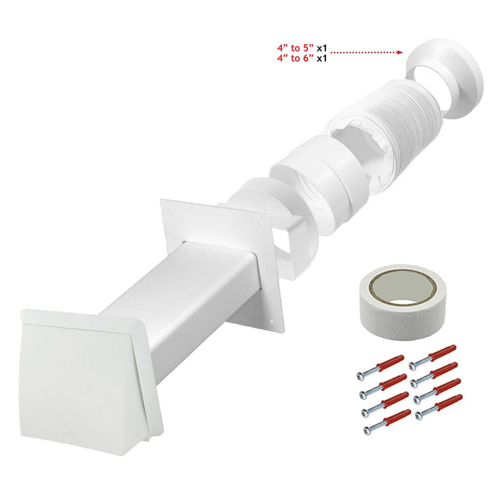 Air Conditioner External Vent Kit 4" 5" 6" 100mm 125mm 150mm Universal Exterior Wall Duct Set (White)