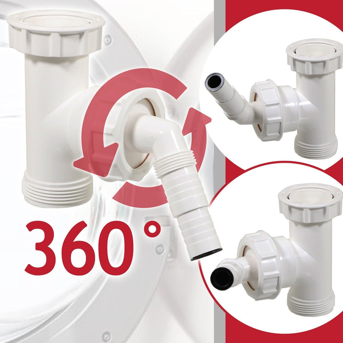 Appliance Trap Adaptor 40mm 1 1/2" Washing Machine Dishwasher Waste Pipe Tee + Clip Kit