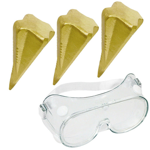 Log Splitter Wood Splitting Axe Wedge Maul Grenade Iron Spike Bomb x 3 + Safety Goggles